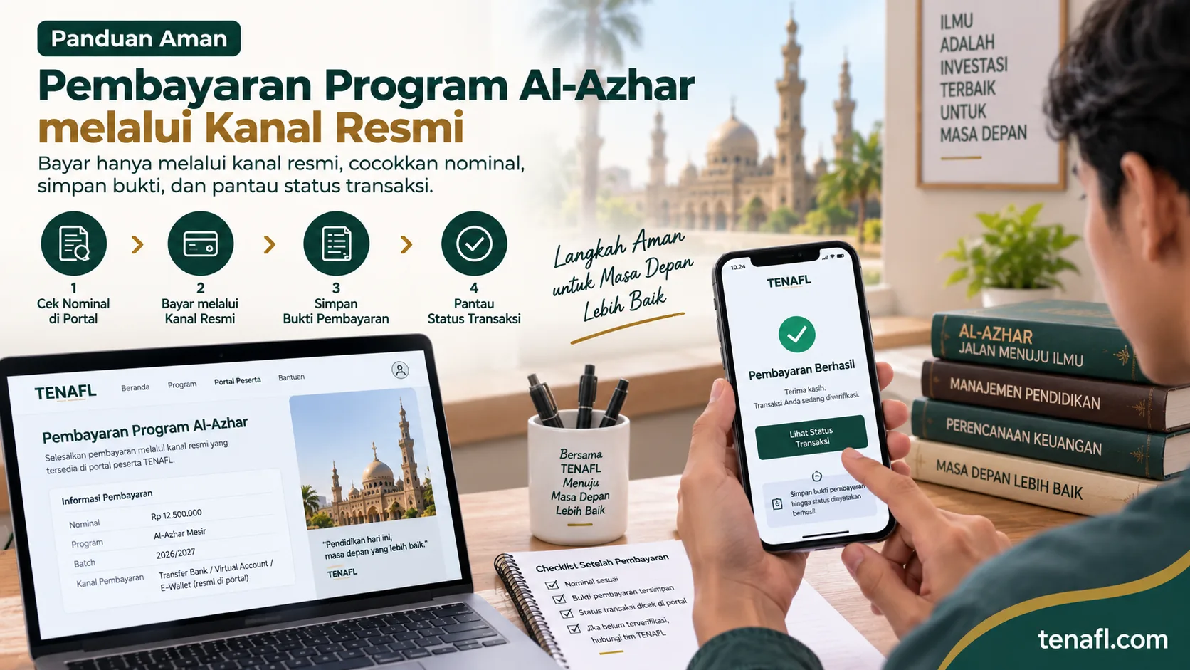 Alur aman pembayaran Al-Azhar TENAFL mulai cek nominal, gunakan kanal resmi, simpan bukti, hingga pantau status transaksi