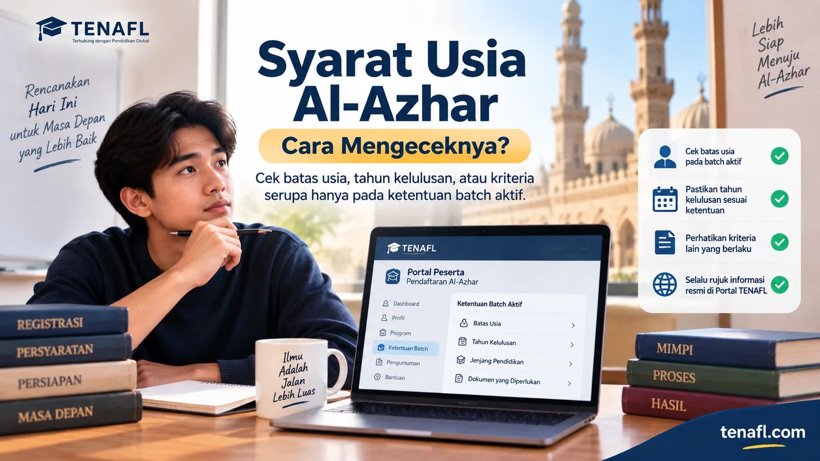 Panduan mengecek syarat usia Al-Azhar, tahun kelulusan, dan kriteria pendaftaran berdasarkan ketentuan batch aktif