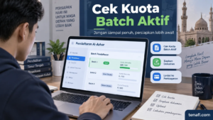 Ilustrasi peserta mengecek kuota pendaftaran Al-Azhar pada batch aktif sebelum mengunggah dokumen dan membayar.