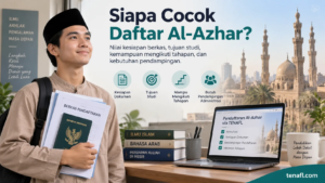Calon mahasiswa menilai kesiapan dokumen, tujuan studi, tahapan, dan kebutuhan pendampingan untuk daftar Al-Azhar via TENAFL